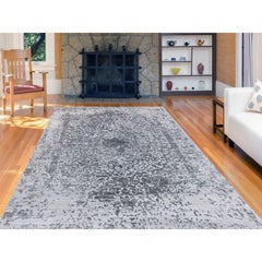 6'1"x9'2" Grey Broken Persian Design Wool And Silk Hand Knotted Oriental Rug