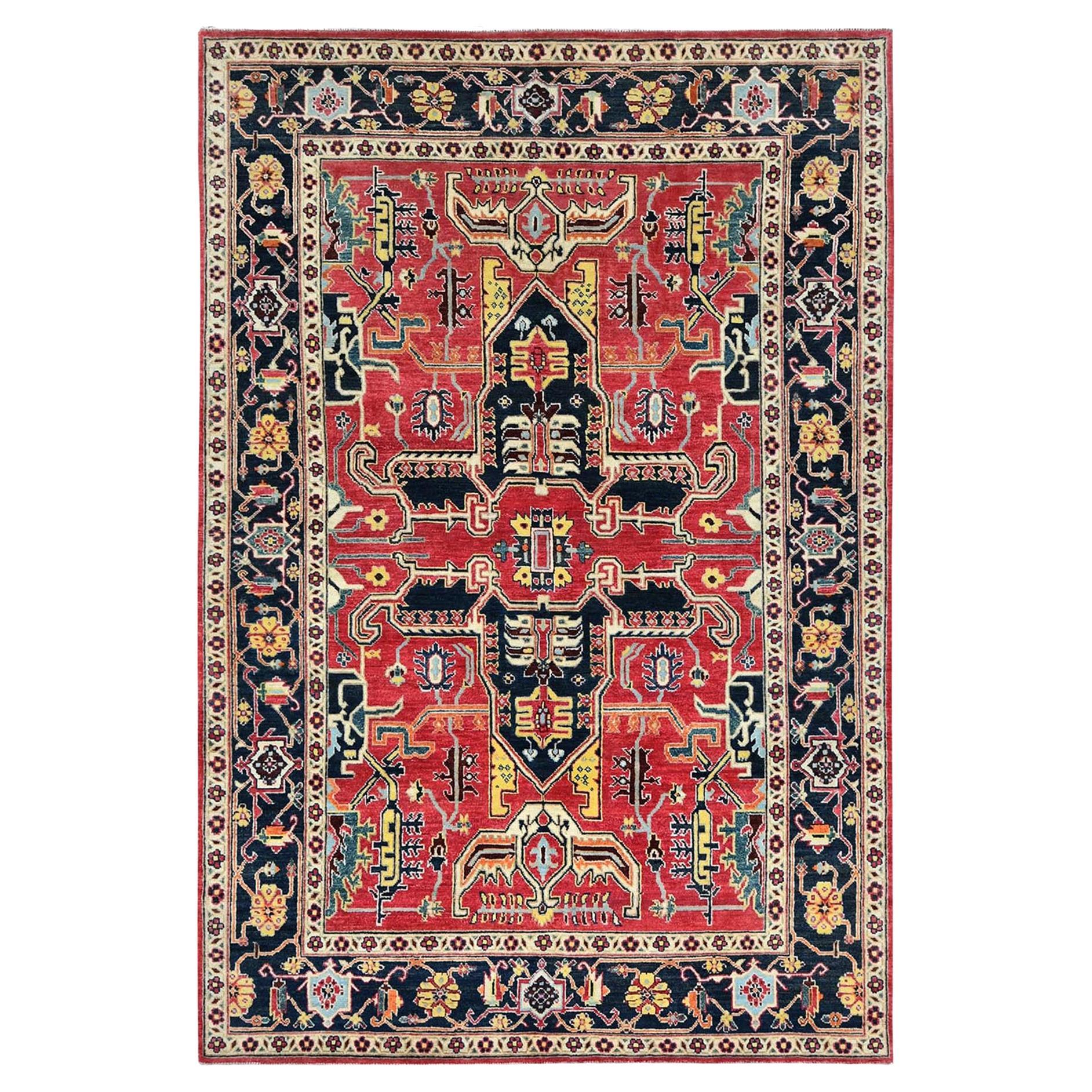 6'1"x9'2" Imperial Red Afghan Peshawar Heriz Wool Hand Knotted Oriental Rug