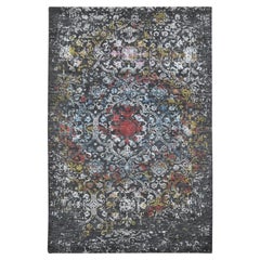 6'1 "X9'2" Iridium Black Transitional Agra Design Tappeto in lana e seta annodato a mano
