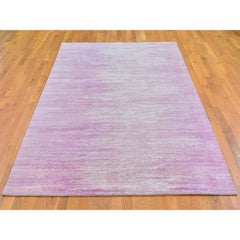 6'1"x9'2" Pink Thick and Plush Organic Wool Ombre Design Hand Knotted Rug