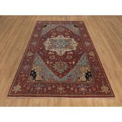 6'1"x9'2" Red Antiqued Fine Heriz Re-Creation All Wool Hand Knotted Oriental Rug