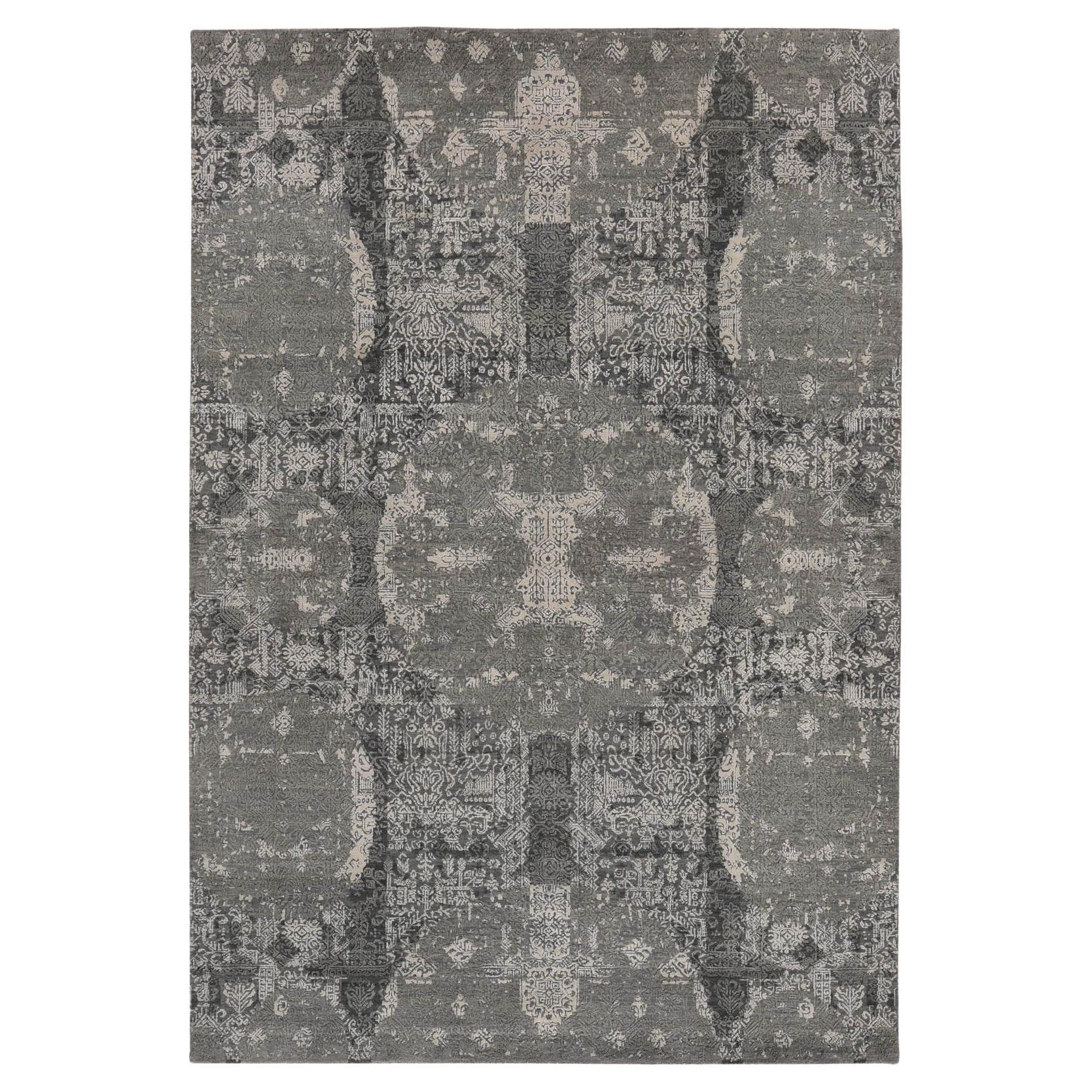 6
1 "x9
2" Sonic Gray Schmuck Design Wolle und Seide Hand geknüpft Orientteppich