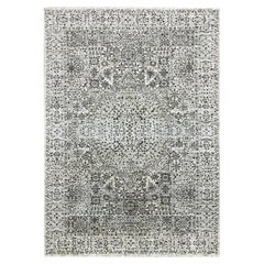 6'1"x9'3" Ghost White, Hand Knotted, Mamluk Dynasty Design, Undyed 100% Wool Rug