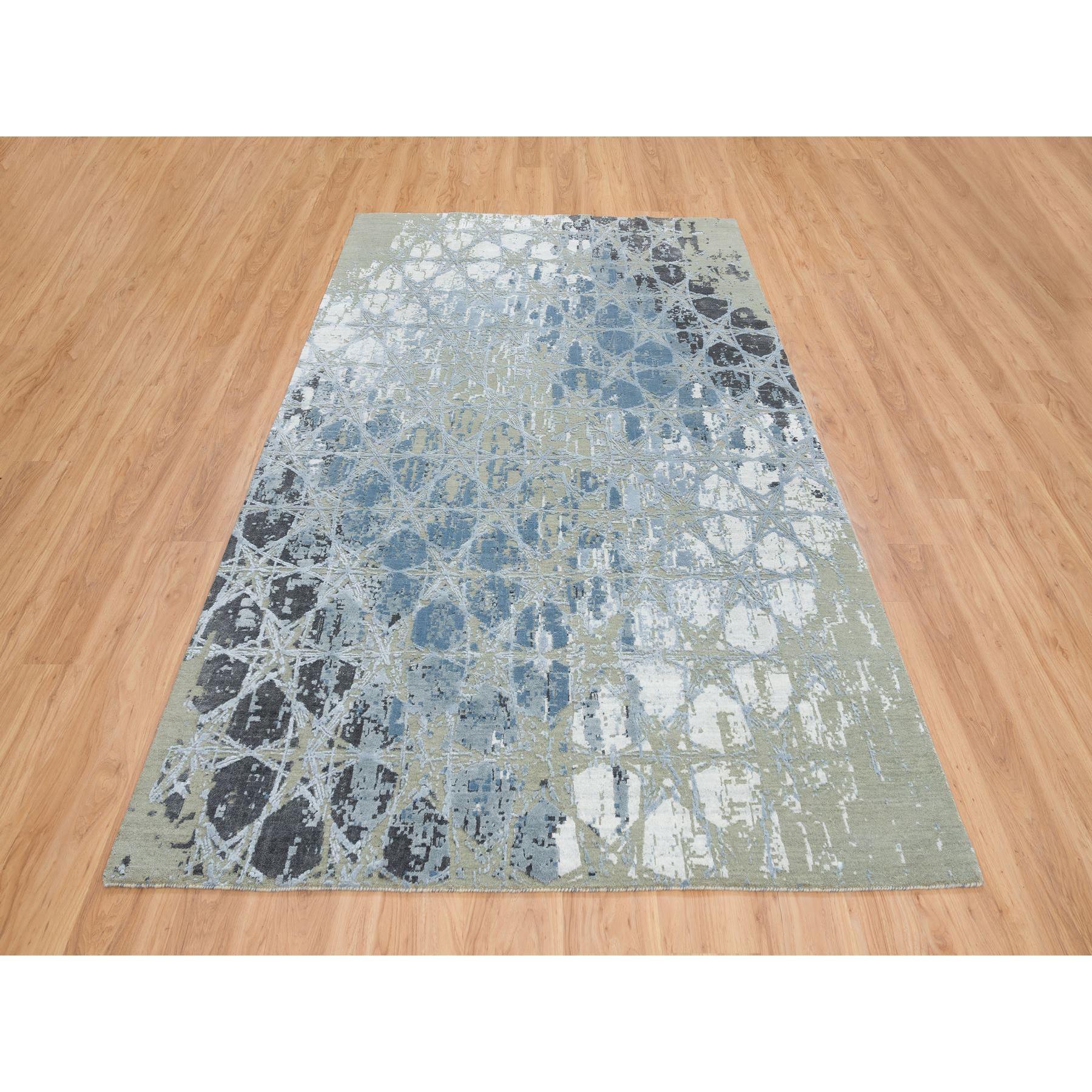 This is a truly genuine one-of-a-kind Gray and Blue, THE HONEYCOMB Award Winning Design, Hand Knotted Wool and Silk, Oriental Rug. It has been Knotted for months and months in the centuries-old weaving craftsmanship techniques by expert