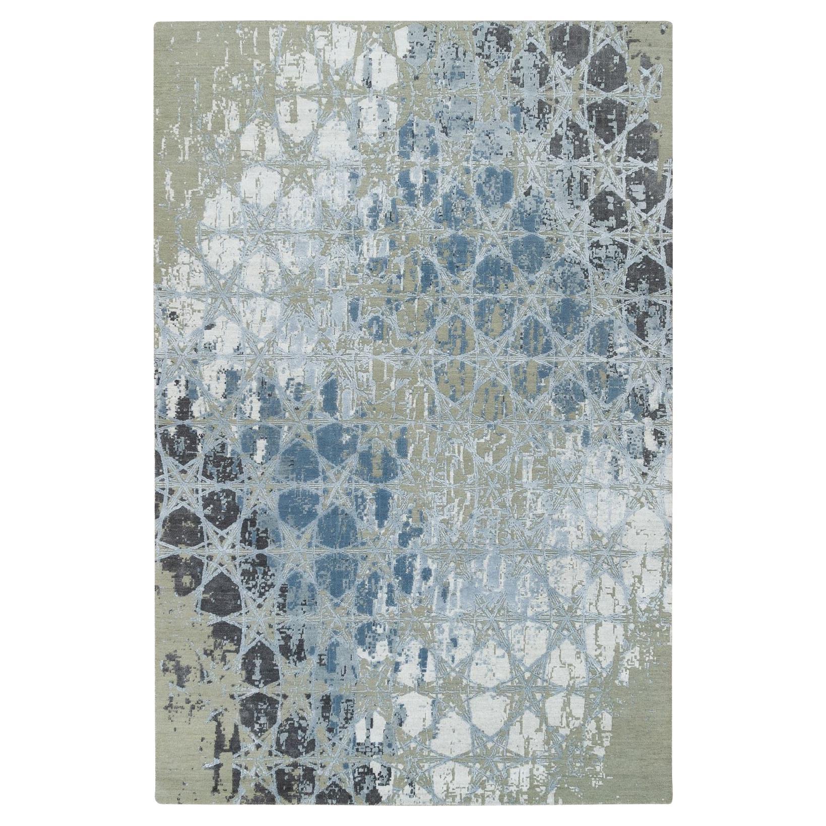 6'1"x9'3" Gray THE HONEYCOMB Award Winning Design Hand Knotted Wool and Silk Rug