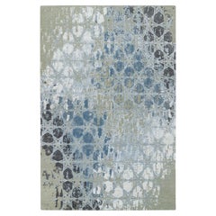 6'1"x9'3" Gray THE HONEYCOMB Award Winning Design Hand Knotted Wool and Silk Rug