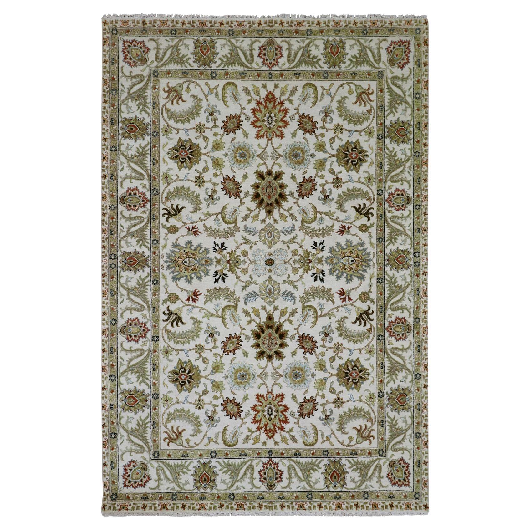 6'1"x9'3" Ivory Agra with Ziegler Design Floral Motifs All Wool Hand Knotted Rug