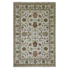 6'1 "x9'3" Marfil Agra con Motivos Florales Diseño Ziegler Todo Lana Alfombra Anudada a Mano