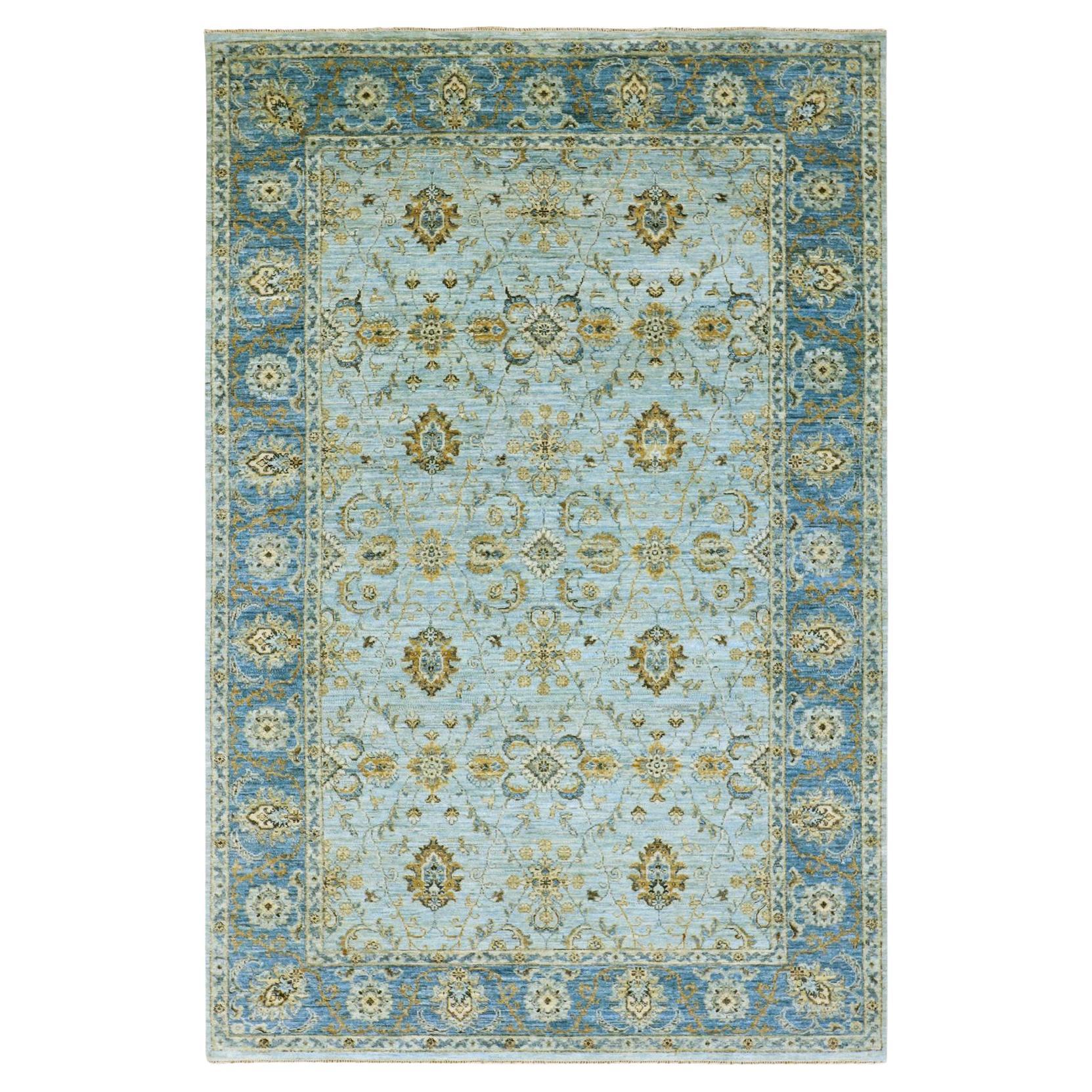 6'1"x9'3" Pale Blue Shah Abbas Flower Design Hand Knotted Wool Oriental Rug