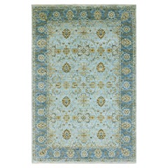 6'1"x9'3" Pale Blue Shah Abbas Flower Design Hand Knotted Wool Oriental Rug