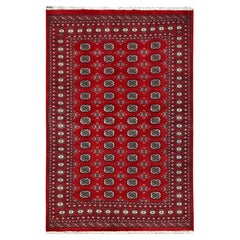 6'1 "x9'4" Rouge cramoisi Princesse Laine Bokara Tapis oriental noué à la main