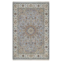 6
1"x9
4" Light Blue Nain Flower Medallion Design Wool and Silk Hand Knotted Rug