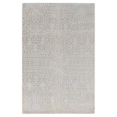 6'1"x9'4" Vanilla White, Hand Knotted, Tone on Tone, Pure Silk with Wool Rug