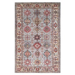 6
1"x9
6" gris métallisé laine douce afghane super Kazak nouée à la main