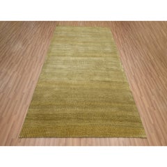 6'1"x9'6" Peanut Brown Modern Grass Design Hand Knotted Pure Wool Oriental Rug
