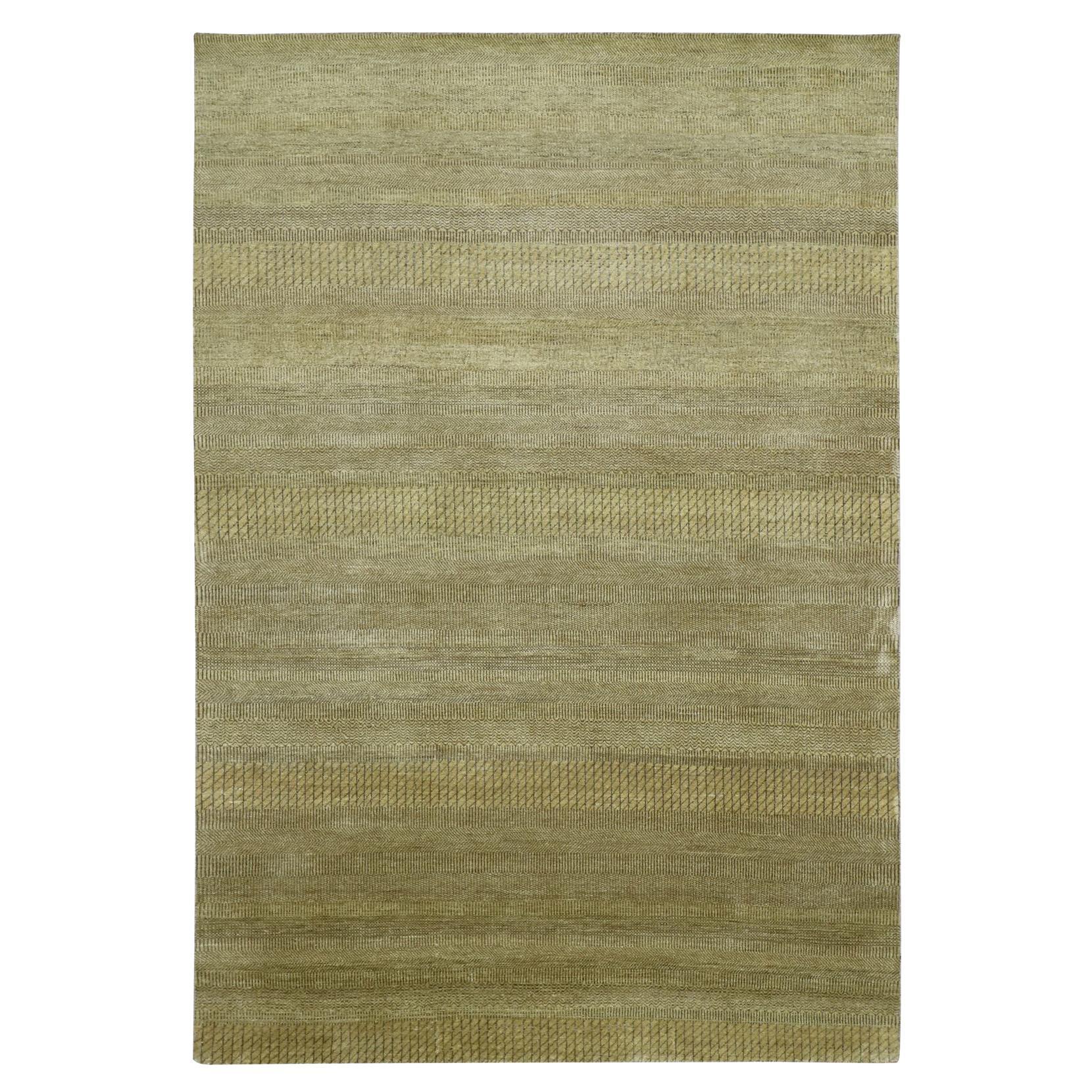 6'1 "x9'6" Erdnuss Braun Modern Grass Design Handgeknüpft Reine Wolle Orientteppich im Angebot