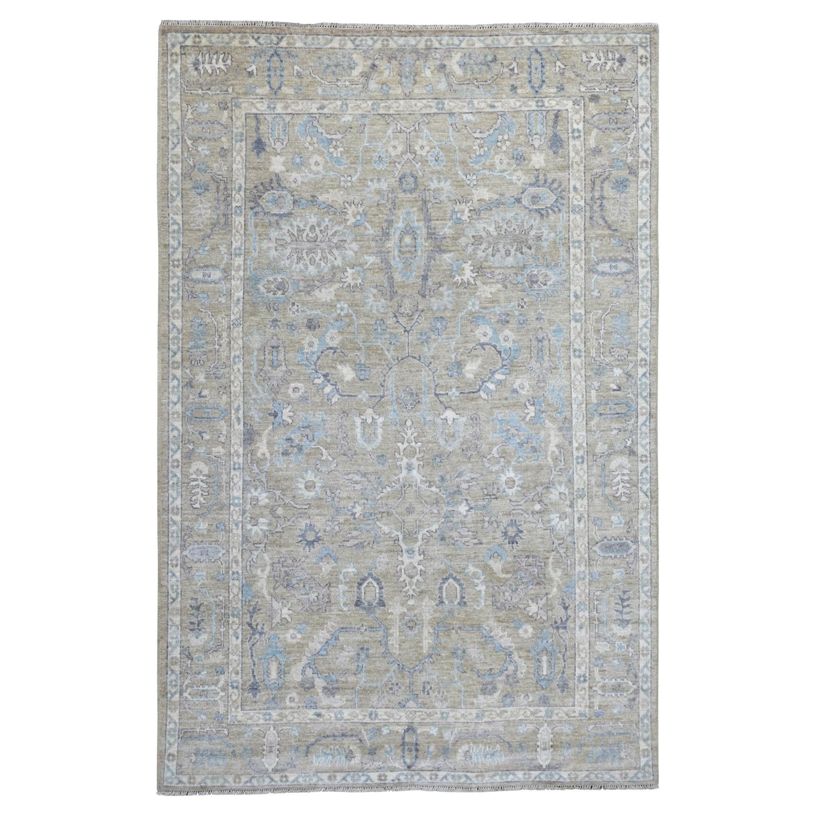 6
1 "x9
7" Hellbrauner Angora Oushak Extra Weiche Wolle Handgeknüpfter Orientteppich