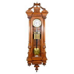 62" Antique 1890 Austrian 3 Weight Highly Carved Vienna Regulator Wall Clock