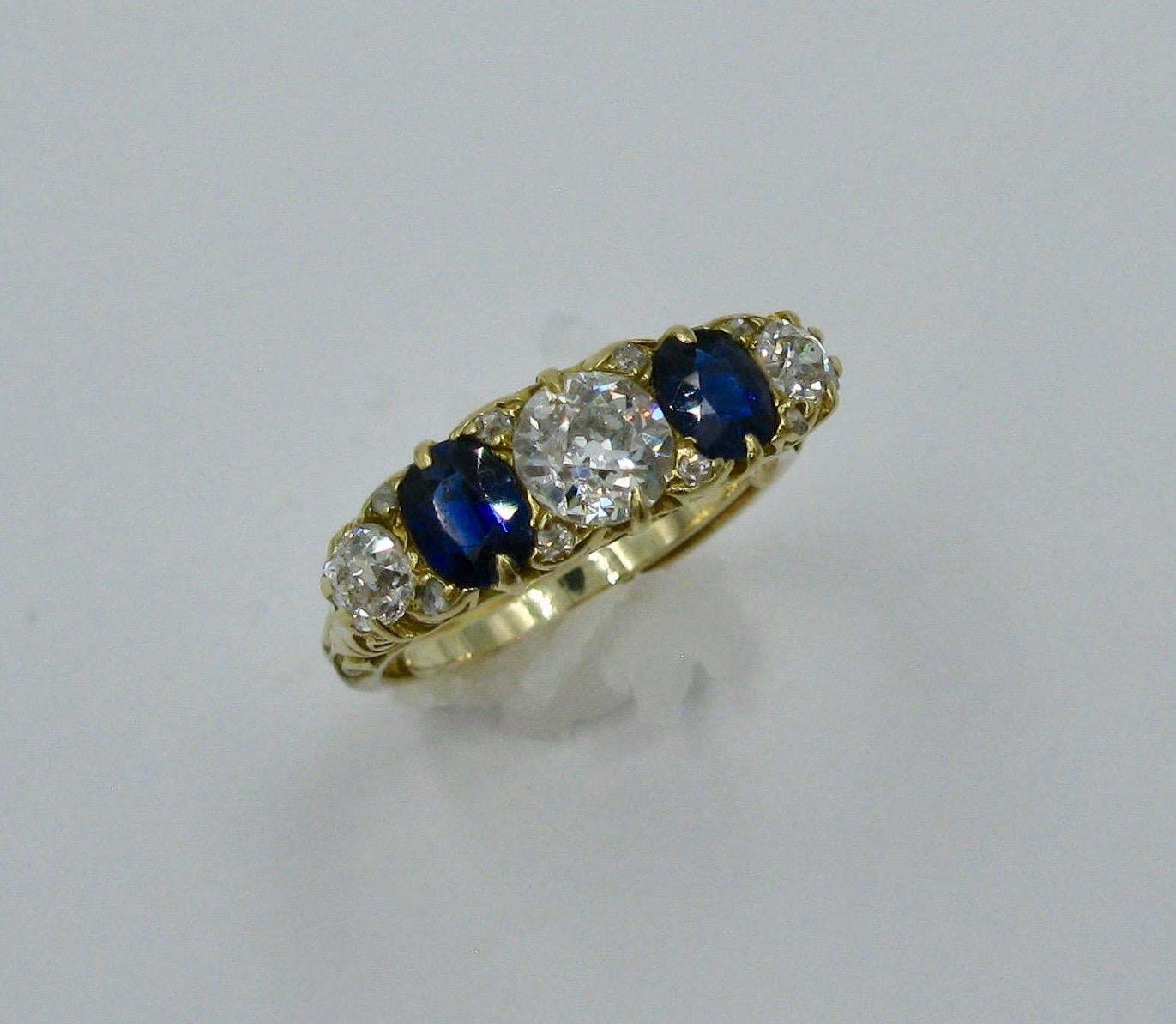 .62 Carat Diamond Sapphire Victorian Wedding Engagement Ring Five-Stone 18 Karat For Sale 2