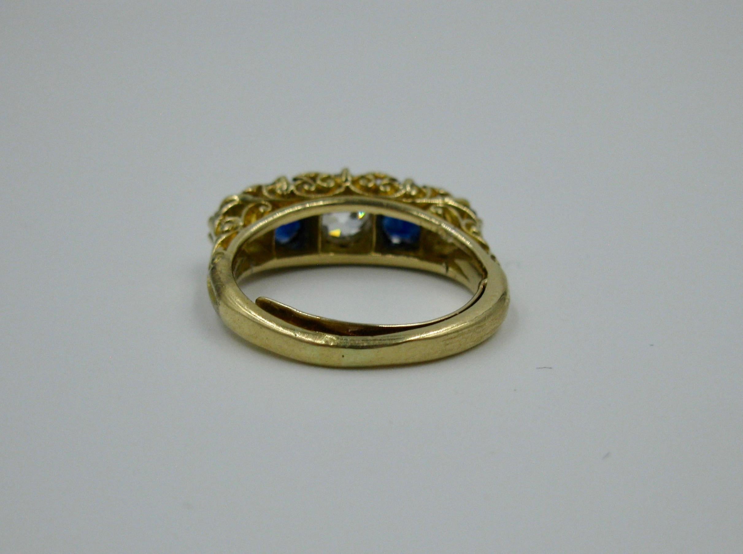 .62 Carat Diamond Sapphire Victorian Wedding Engagement Ring Five-Stone 18 Karat For Sale 3