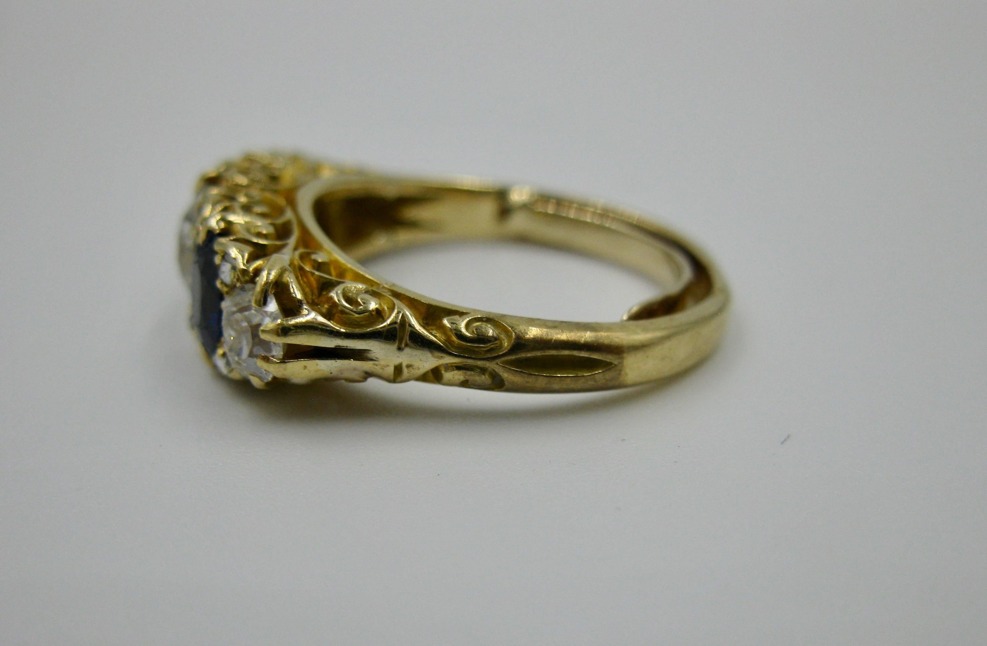 .62 Carat Diamond Sapphire Victorian Wedding Engagement Ring Five-Stone 18 Karat For Sale 4