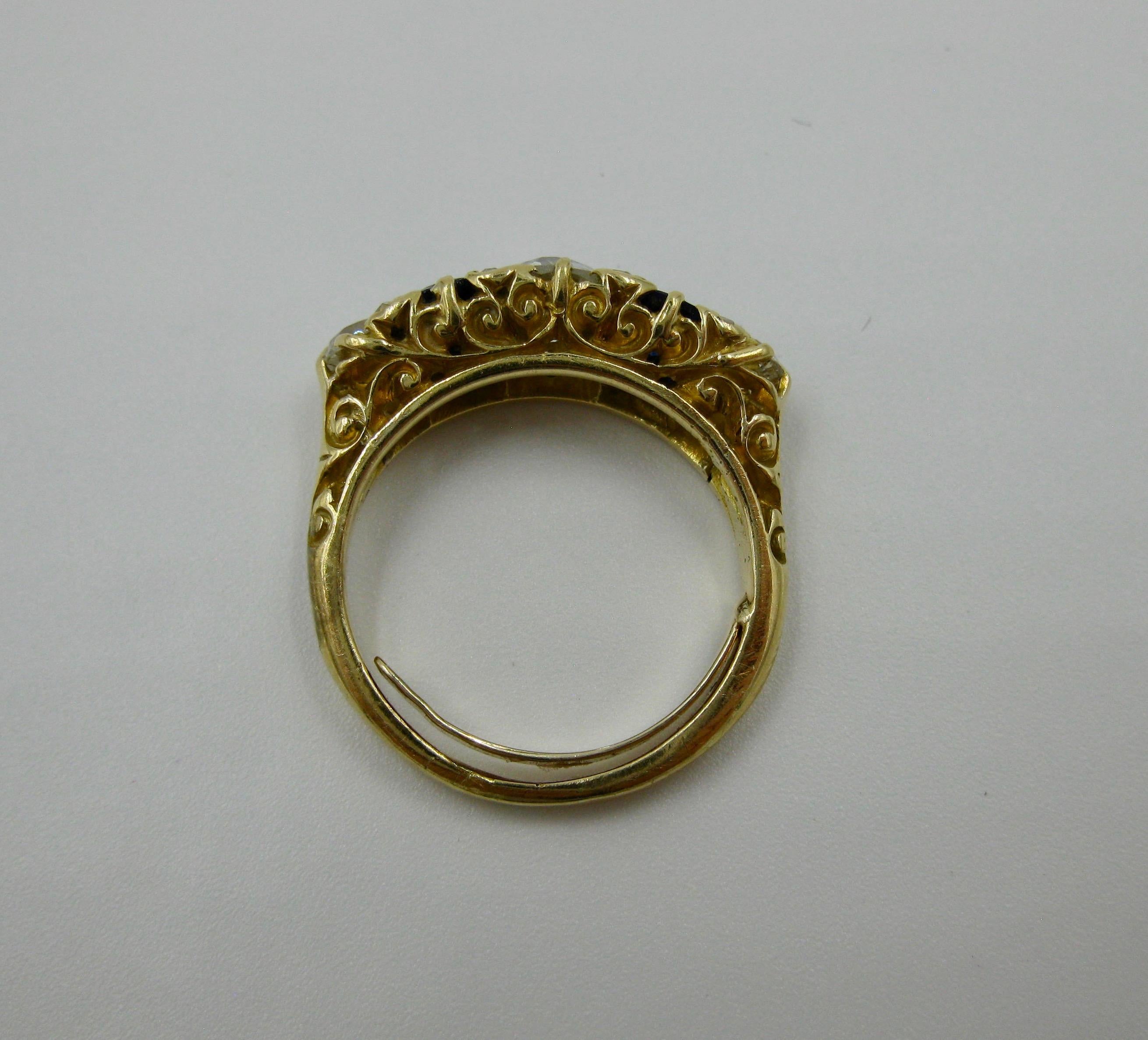 .62 Carat Diamond Sapphire Victorian Wedding Engagement Ring Five-Stone 18 Karat For Sale 5