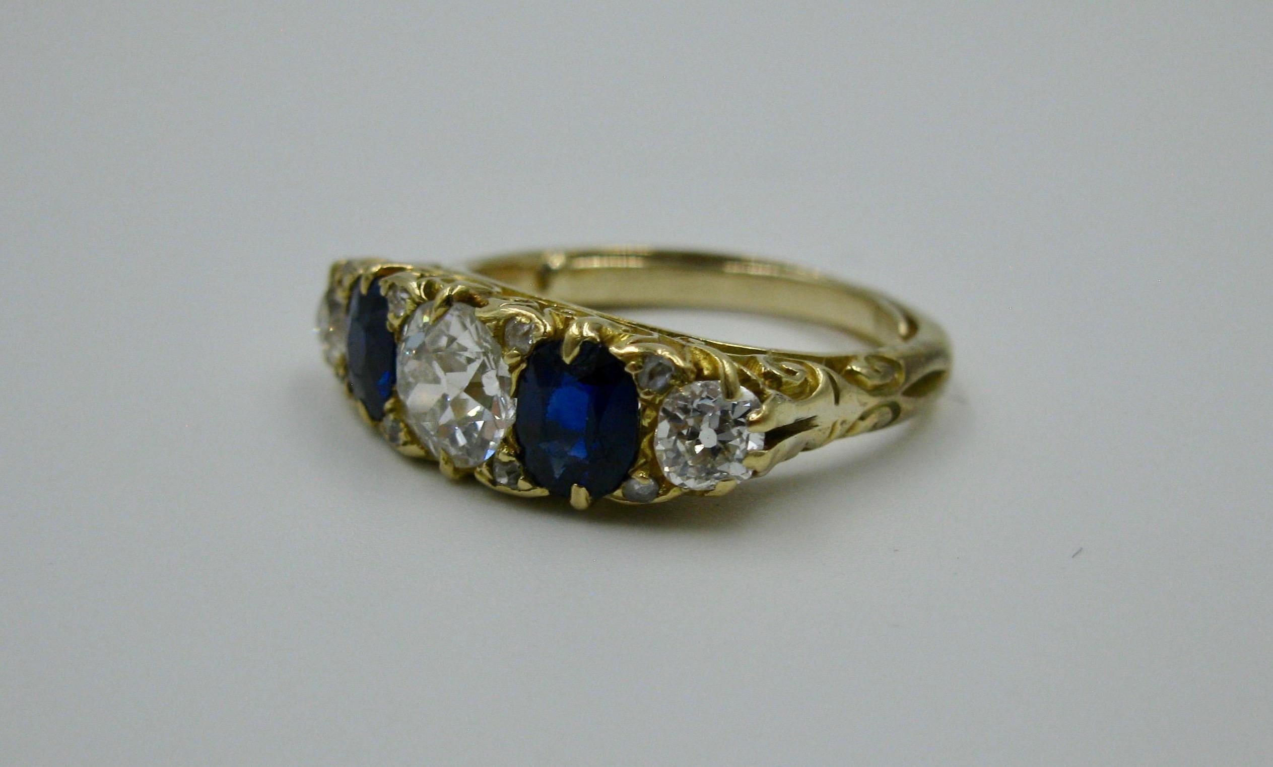.62 Carat Diamond Sapphire Victorian Wedding Engagement Ring Five-Stone 18 Karat For Sale 6