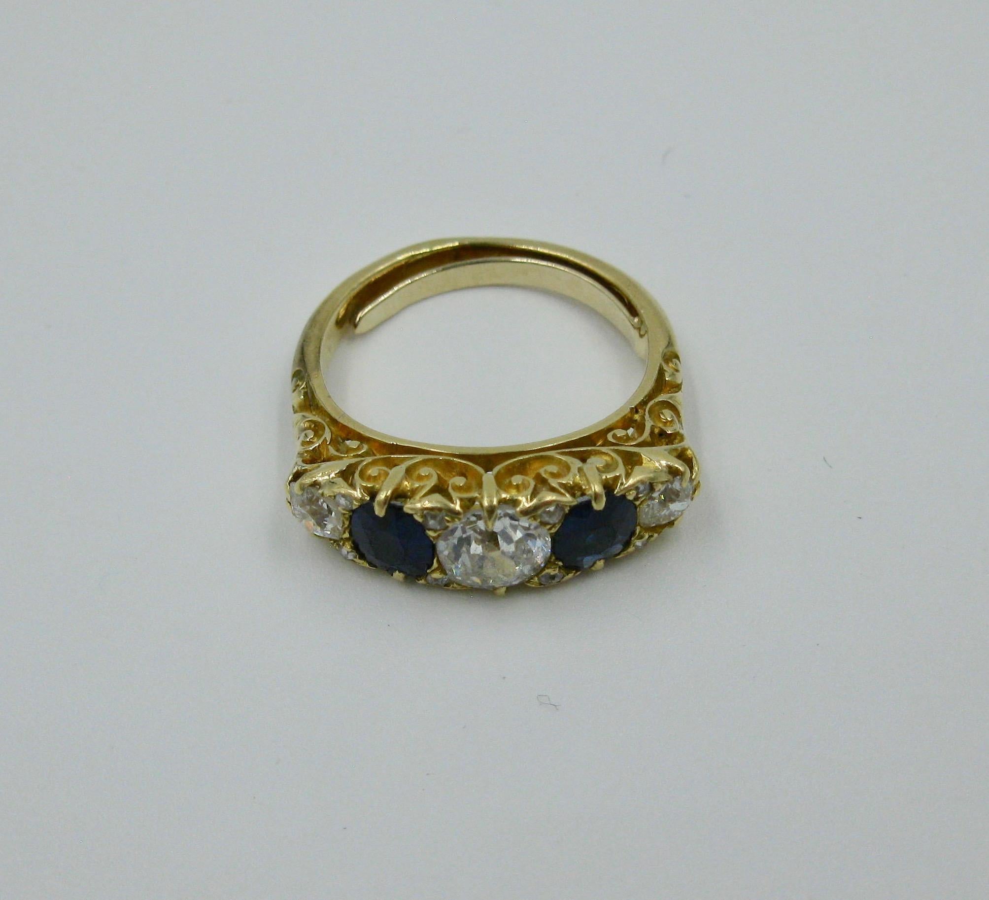 .62 Carat Diamond Sapphire Victorian Wedding Engagement Ring Five-Stone 18 Karat For Sale 7