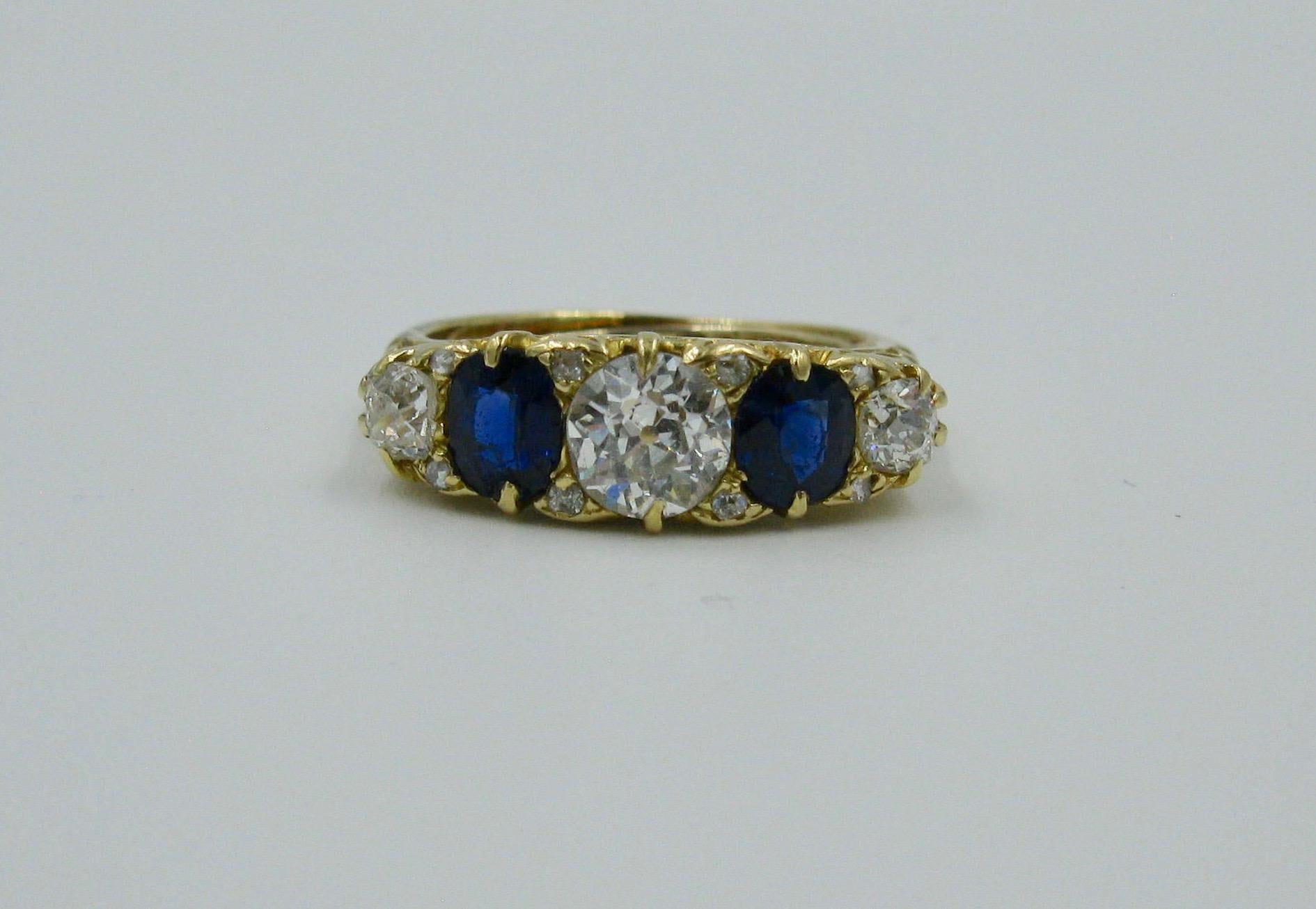 .62 Carat Diamond Sapphire Victorian Wedding Engagement Ring Five-Stone 18 Karat For Sale 8