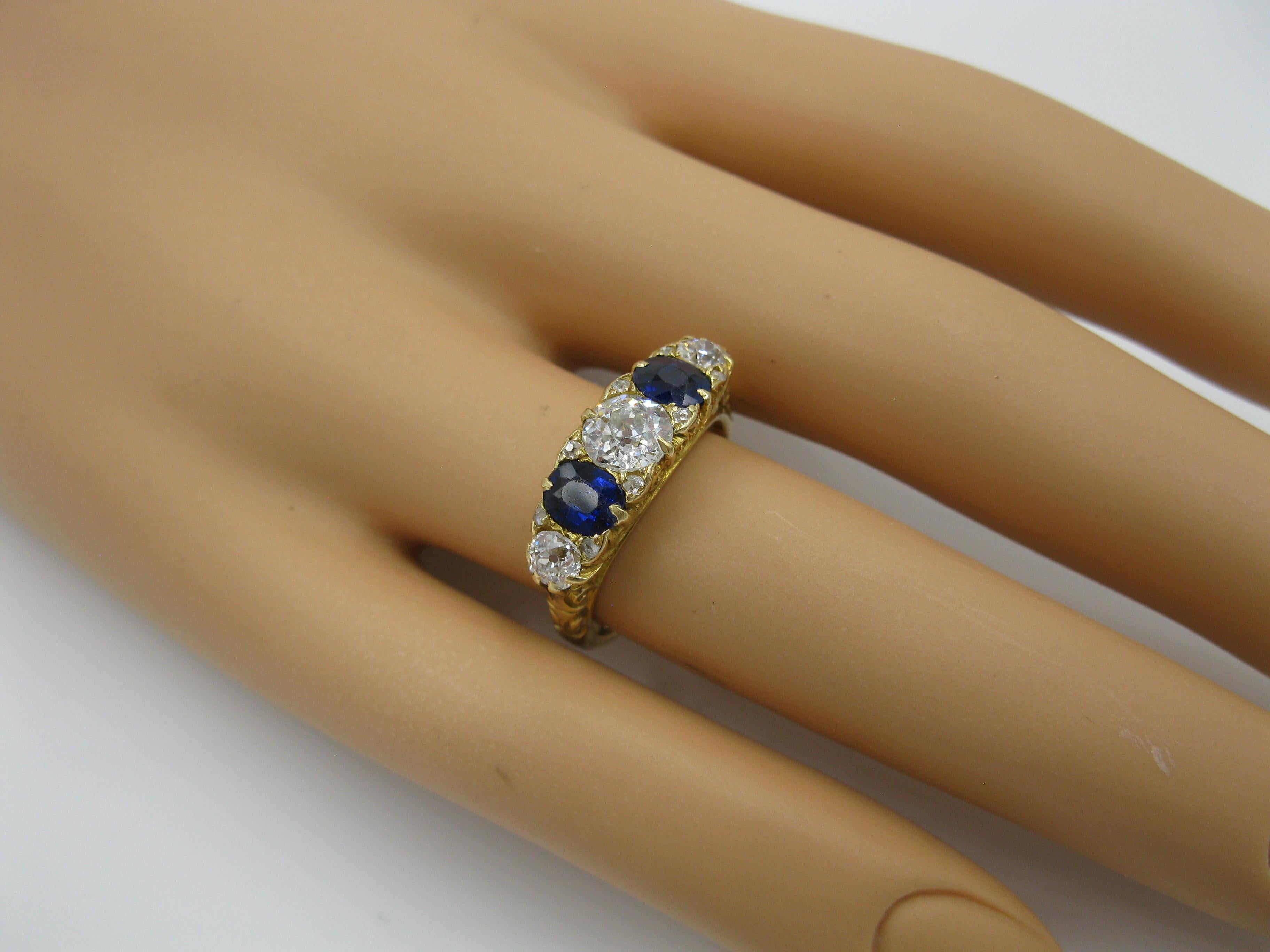 .62 Carat Diamond Sapphire Victorian Wedding Engagement Ring Five-Stone 18 Karat For Sale 9