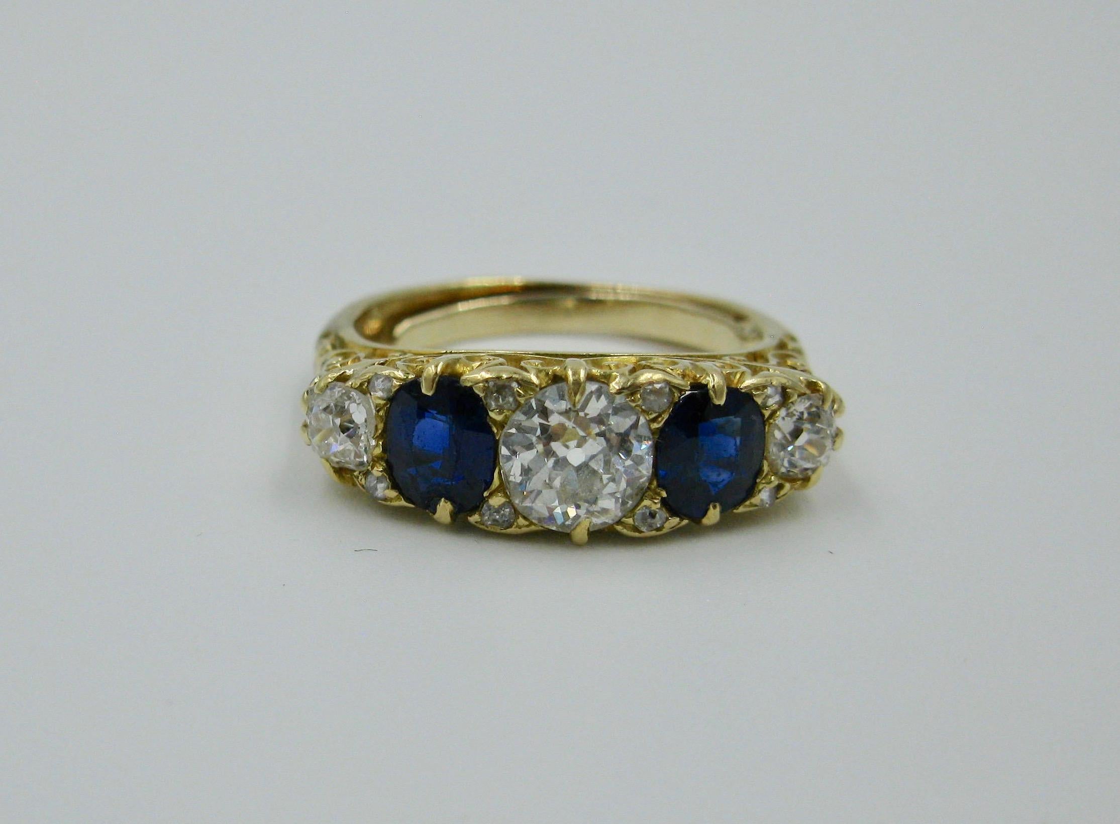 .62 Carat Diamond Sapphire Victorian Wedding Engagement Ring Five-Stone ...