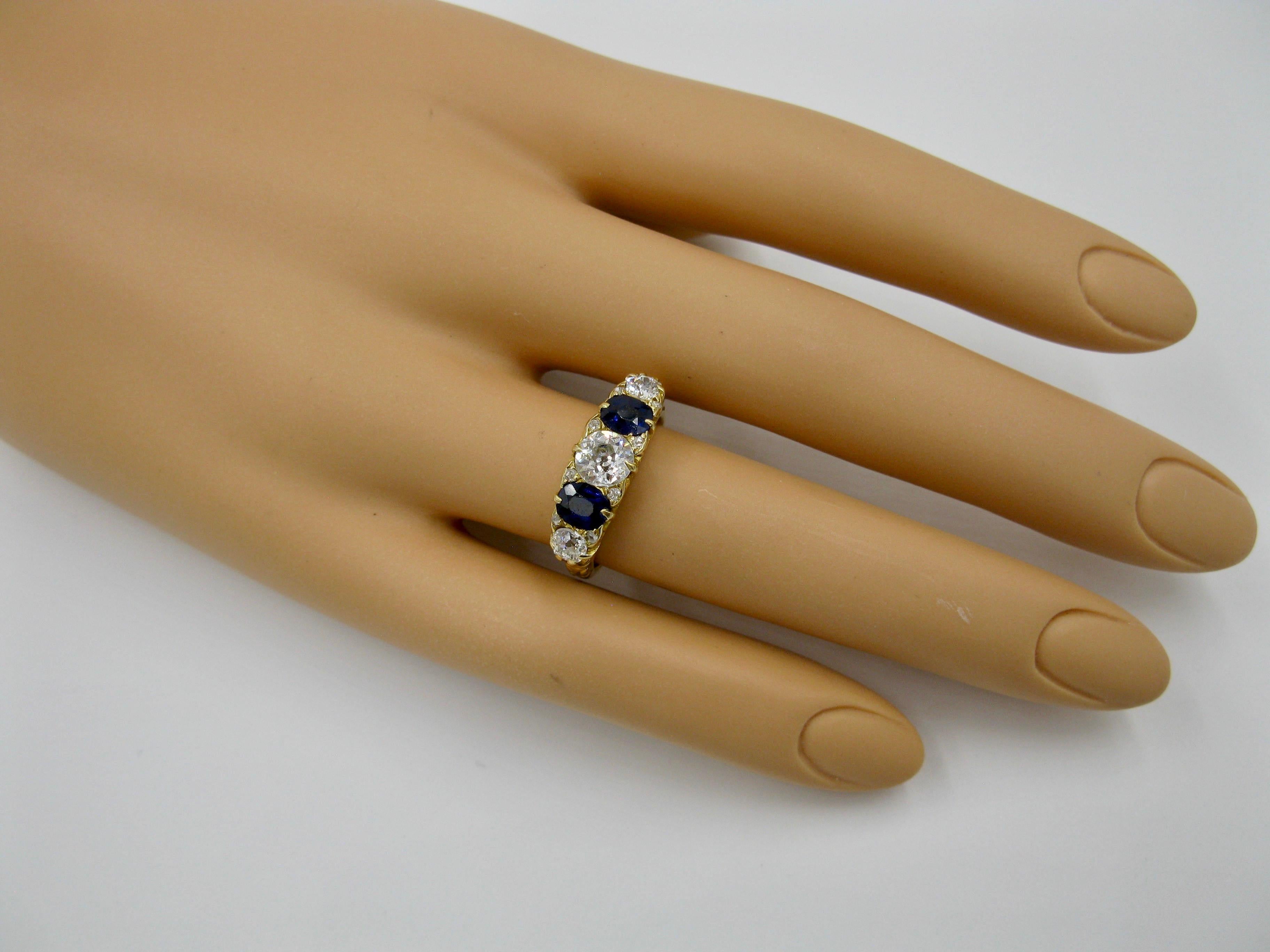 .62 Carat Diamond Sapphire Victorian Wedding Engagement Ring Five-Stone 18 Karat In Good Condition For Sale In New York, NY