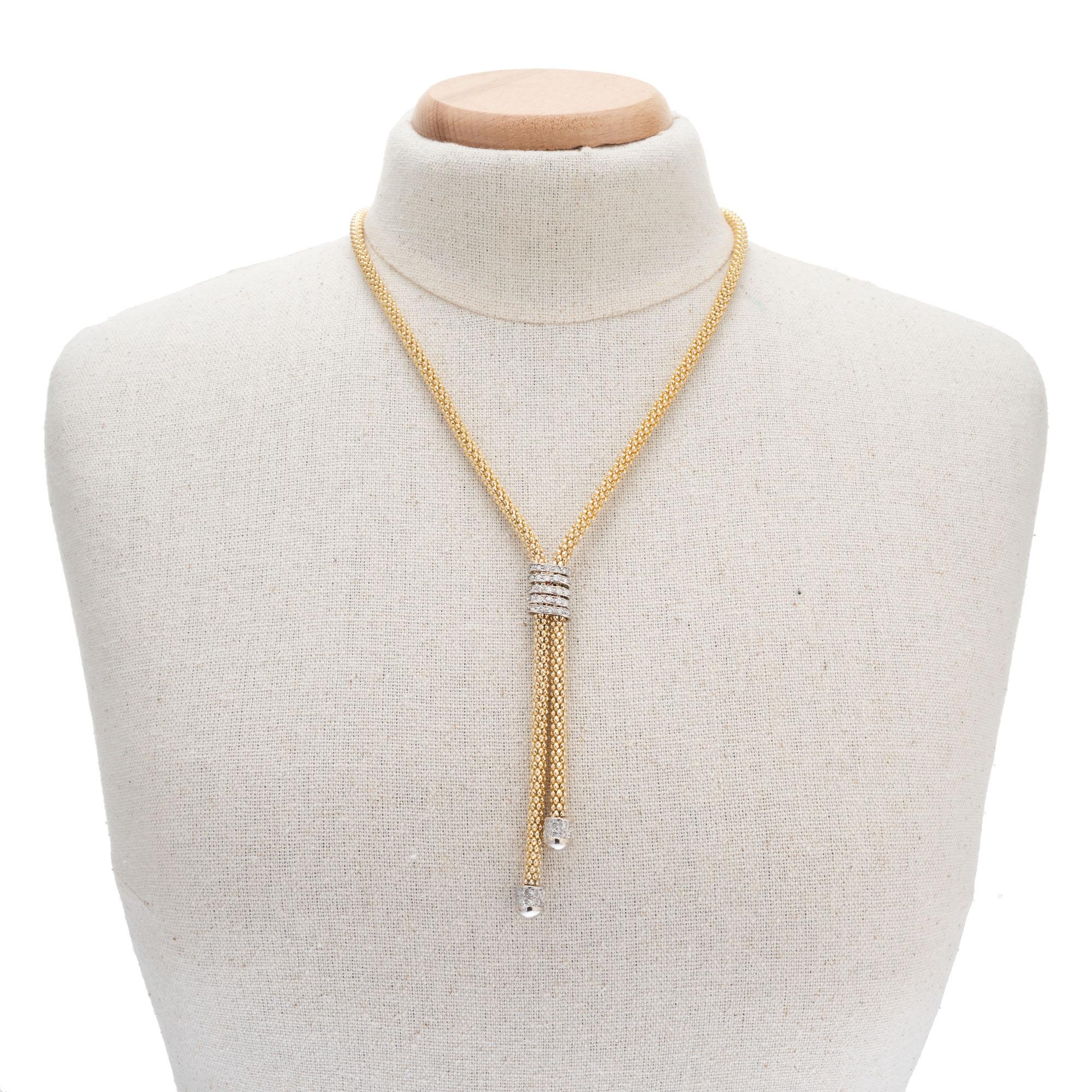 0,62 Karat Diamant zweifarbiges Gold Lariat Style Halskette Damen