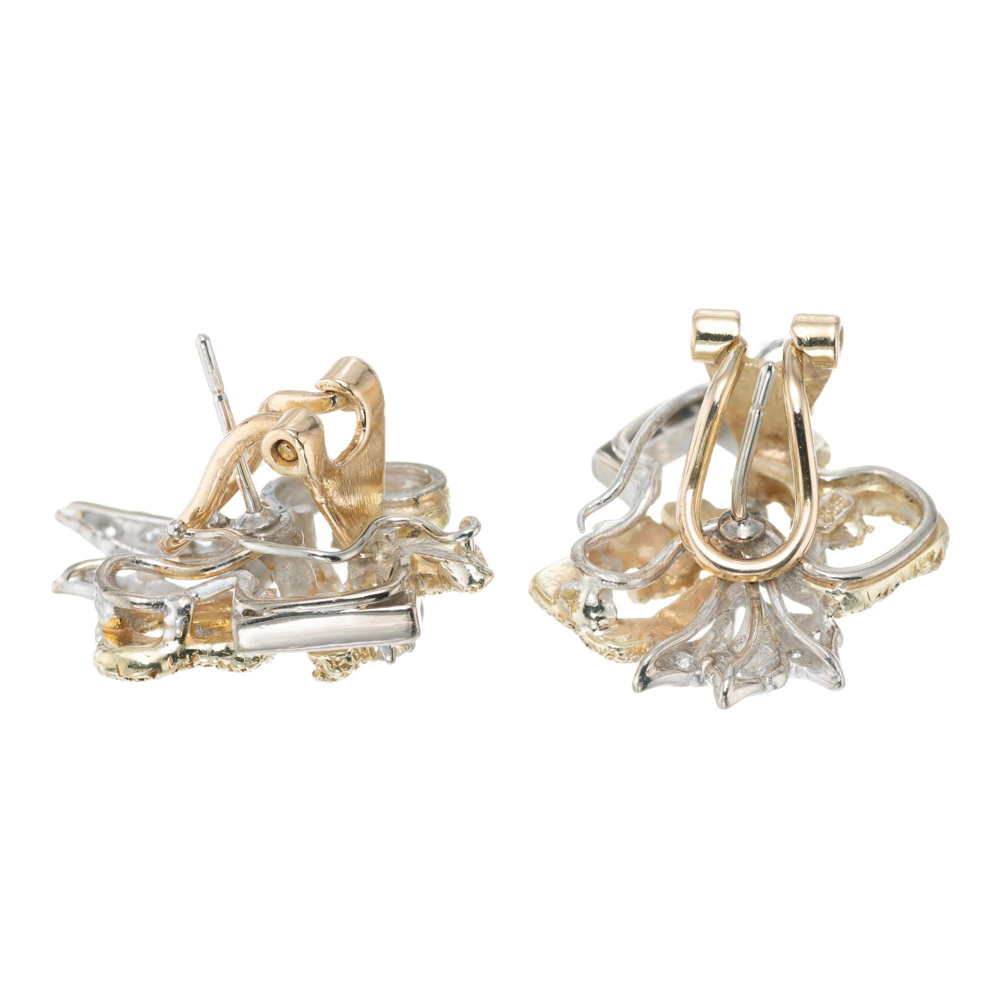 .62 Carat Diamond Yellow White Gold Clip Post Earrings In Good Condition For Sale In Stamford, CT
