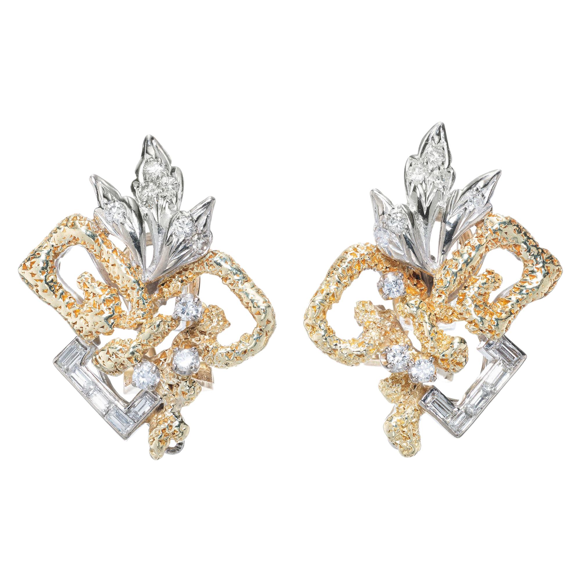 .62 Carat Diamond Yellow White Gold Clip Post Earrings For Sale