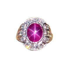 6.2 Carat Edwardian Style Star Ruby and Diamond 18 Karat White Gold Ring