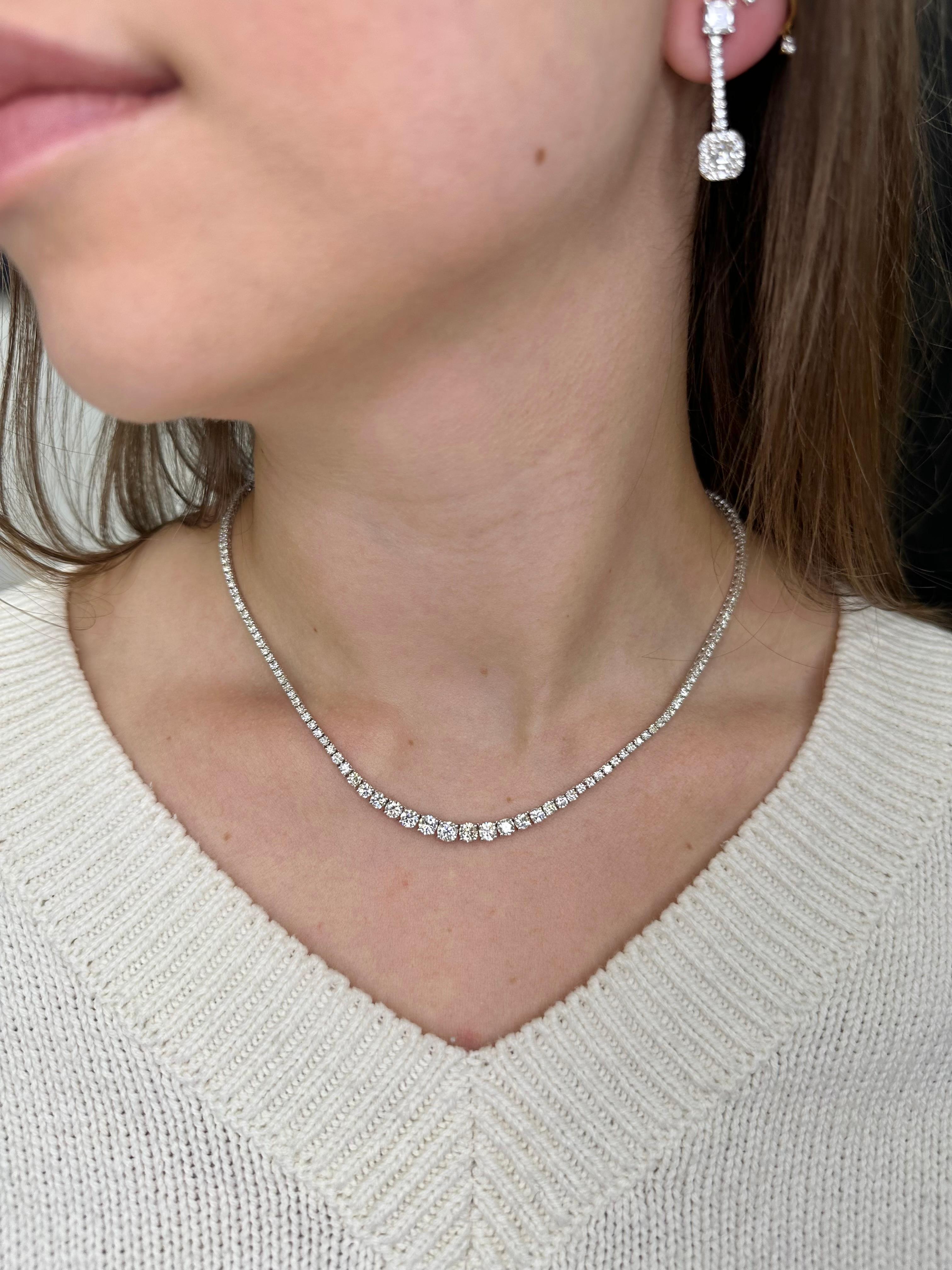 6.2 Carat Graduated Diamond Tennis Necklace in 14k White Gold by Gem Jewelers Co In New Condition For Sale In Miami, FL