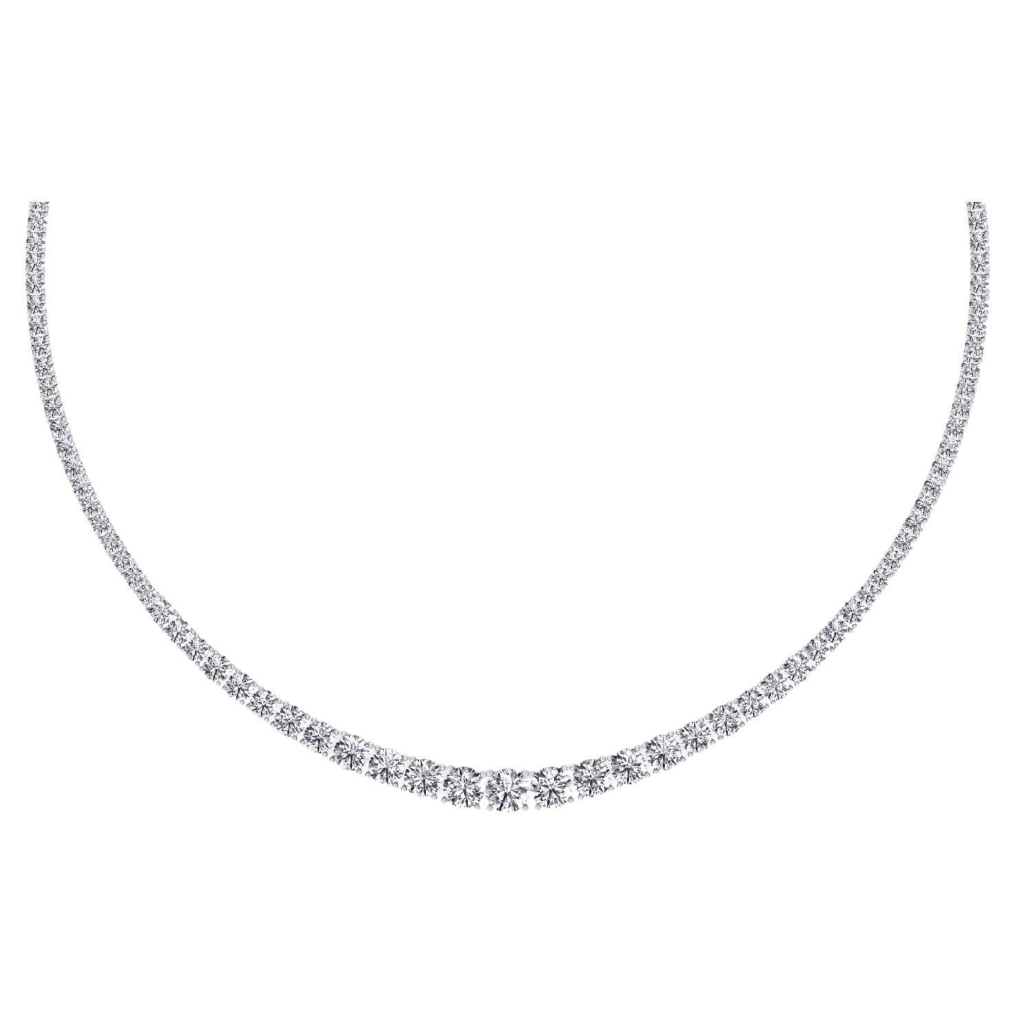 6.2 Carat Graduated Diamond Tennis Necklace in 14k White Gold by Gem Jewelers Co For Sale