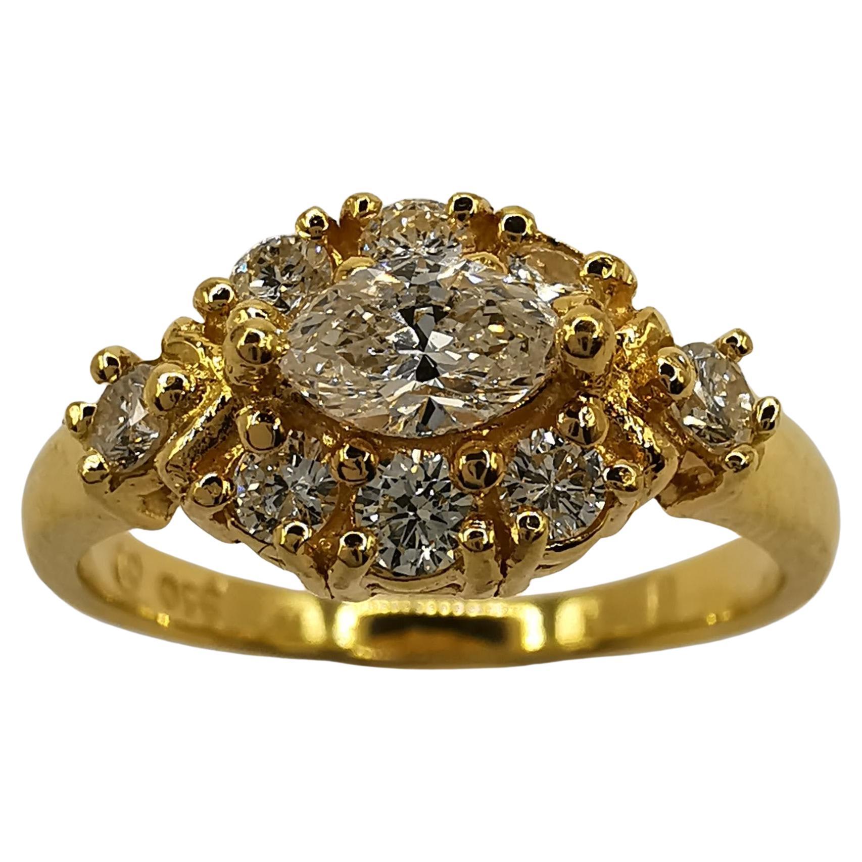 .62 Carat Marquise Diamond Cluster Ring in Yellow Gold For Sale