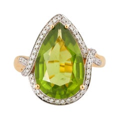 6.2 Carat Peridot and Diamond Ring in 18 Karat Yellow Gold