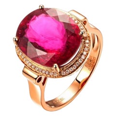 6.2 Carat Red Tourmaline Diamond Ring 18 Karat Rose Gold