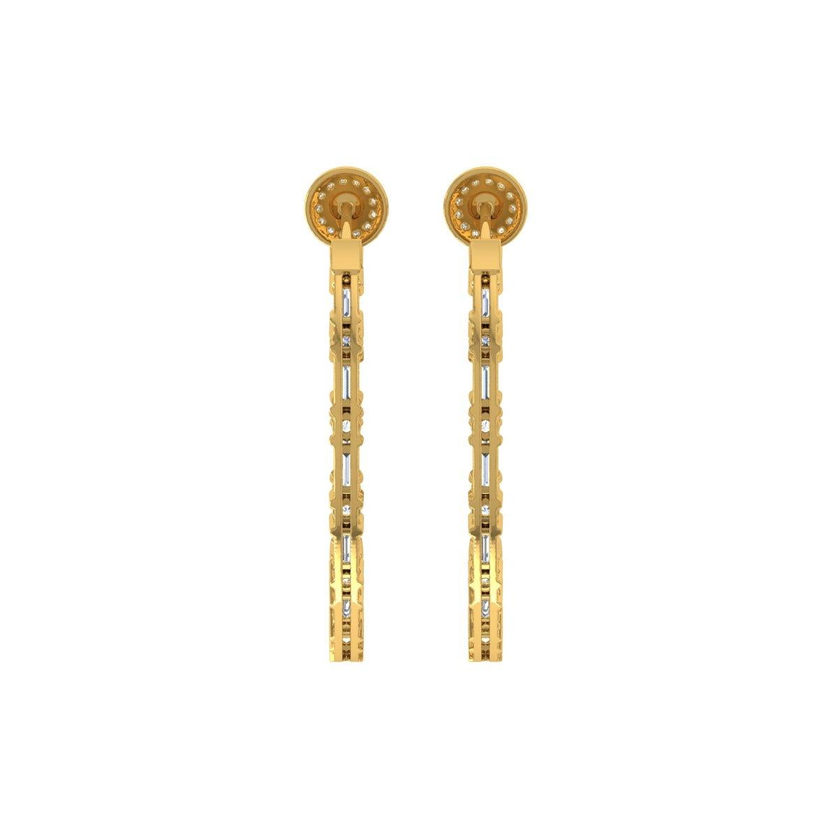 Ohrringe 6.2 Karat SI Reinheit HI Farbe Baguette Diamant Creolen 18K Gelbgold (Baguetteschliff) im Angebot