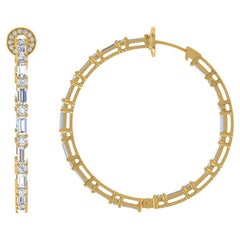 6.2 Carat SI Clarity HI Color Baguette Diamond Hoop Earrings 18K Yellow Gold