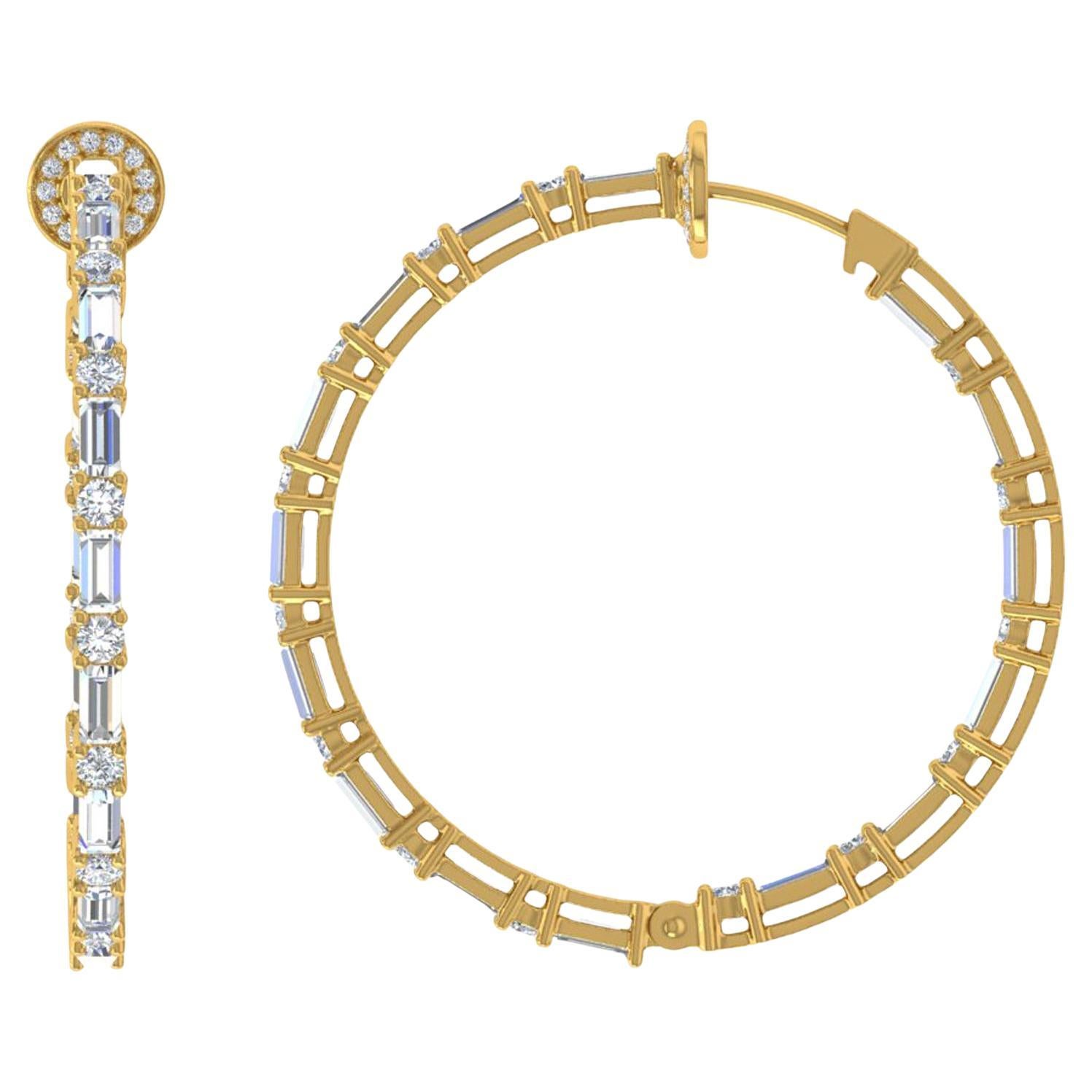 6,2 Carati SI Chiarezza HI Colore Orecchini a cerchio con diamante Baguette Oro giallo 18K