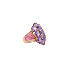 Sunita Nahata Tanzanite 6.20ct Fancy Ring in 14KRG with Pink Sapphire & Diamond