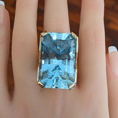 62 ct Aquamarine and Diamond Cocktail Ring in 14k Yellow Gold
