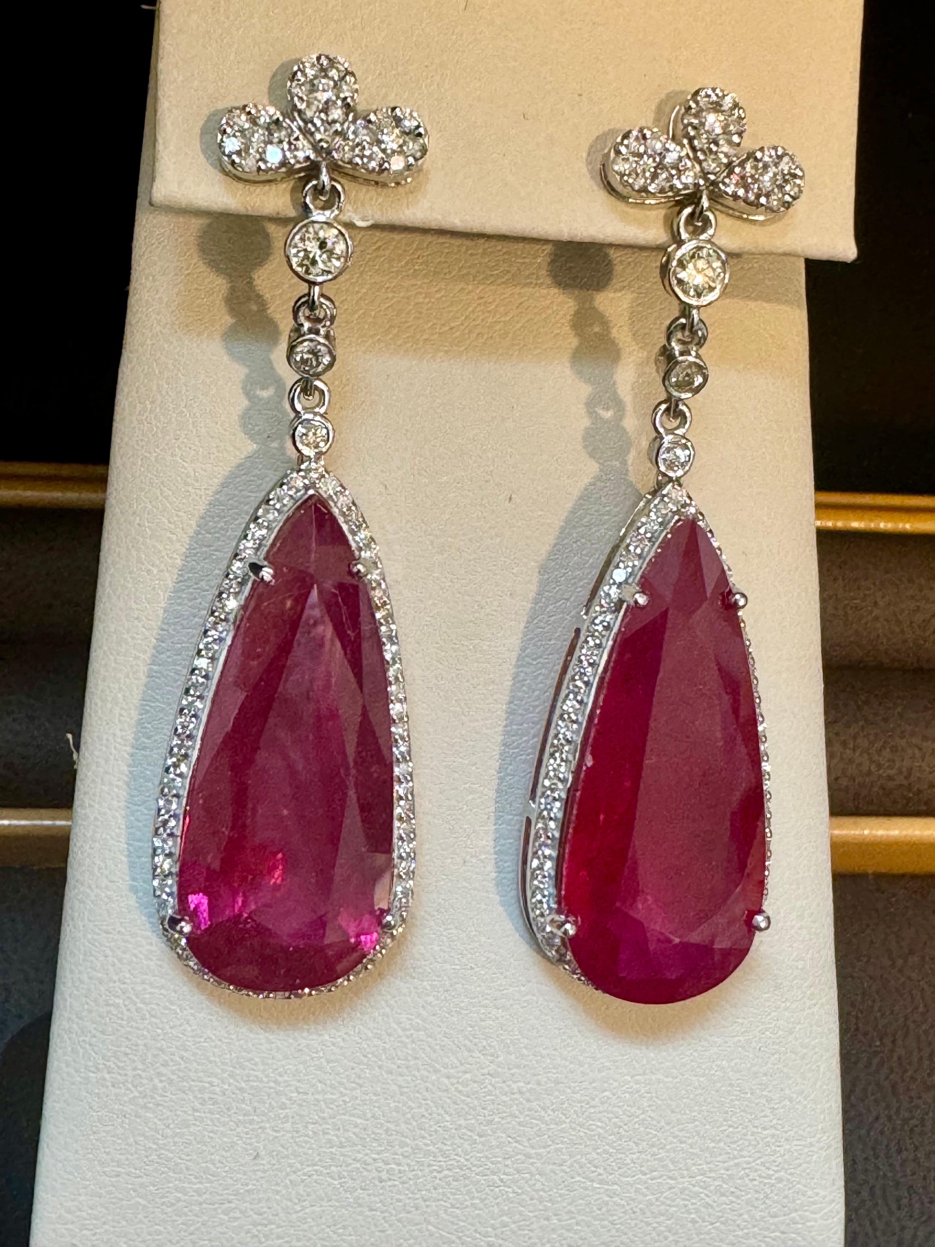 Orecchino da cocktail con tormalina rosa e diamanti, oro 14 Kt, 62 carati, goccia di pera naturale in vendita 5