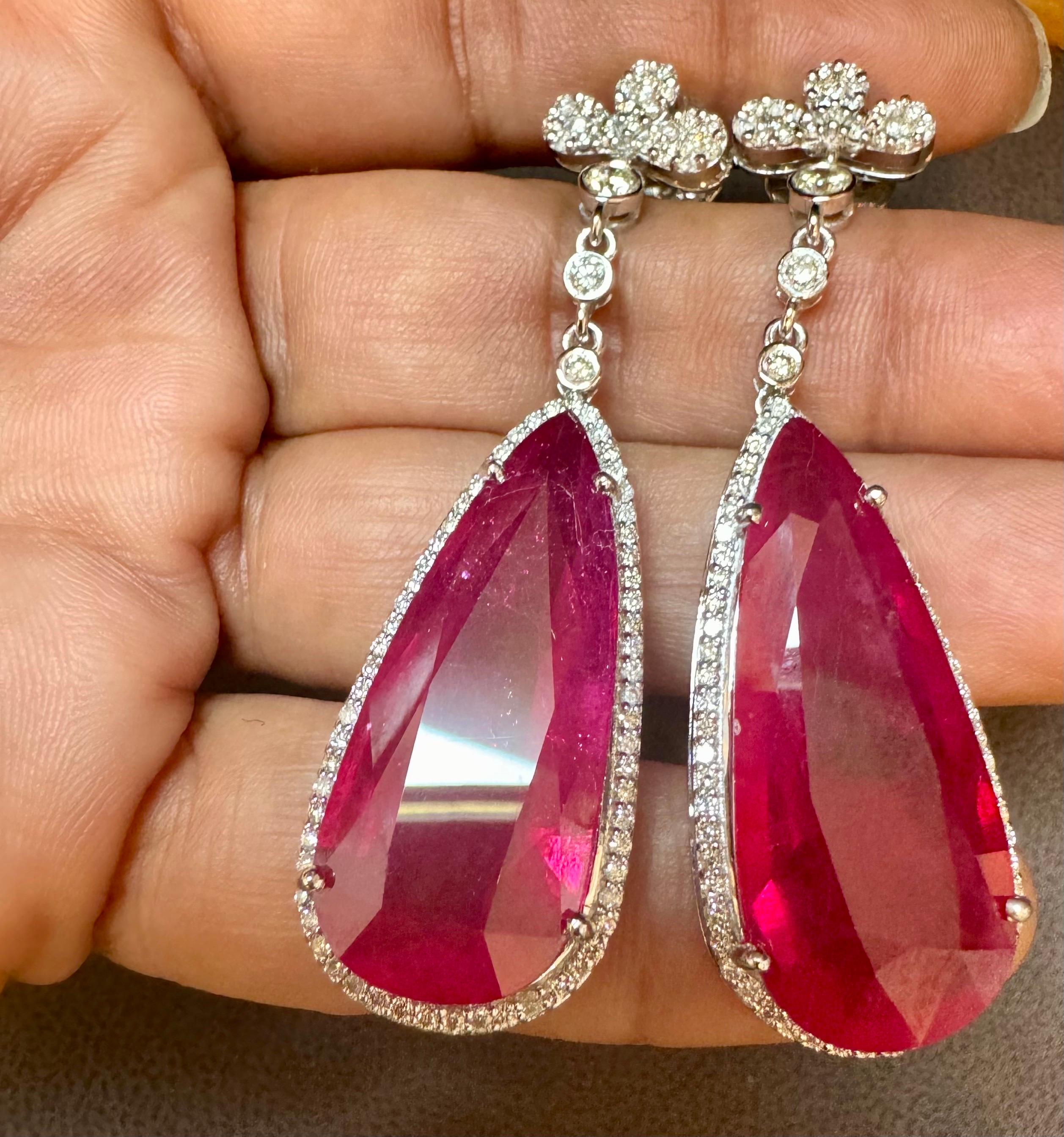 Orecchino da cocktail con tormalina rosa e diamanti, oro 14 Kt, 62 carati, goccia di pera naturale in vendita 6