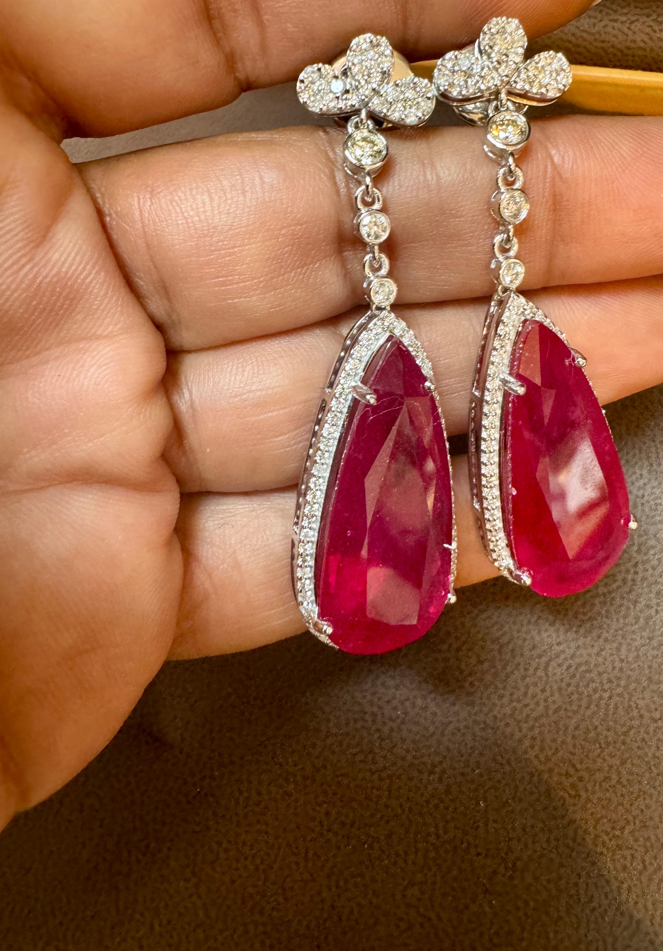 Orecchino da cocktail con tormalina rosa e diamanti, oro 14 Kt, 62 carati, goccia di pera naturale in vendita 7