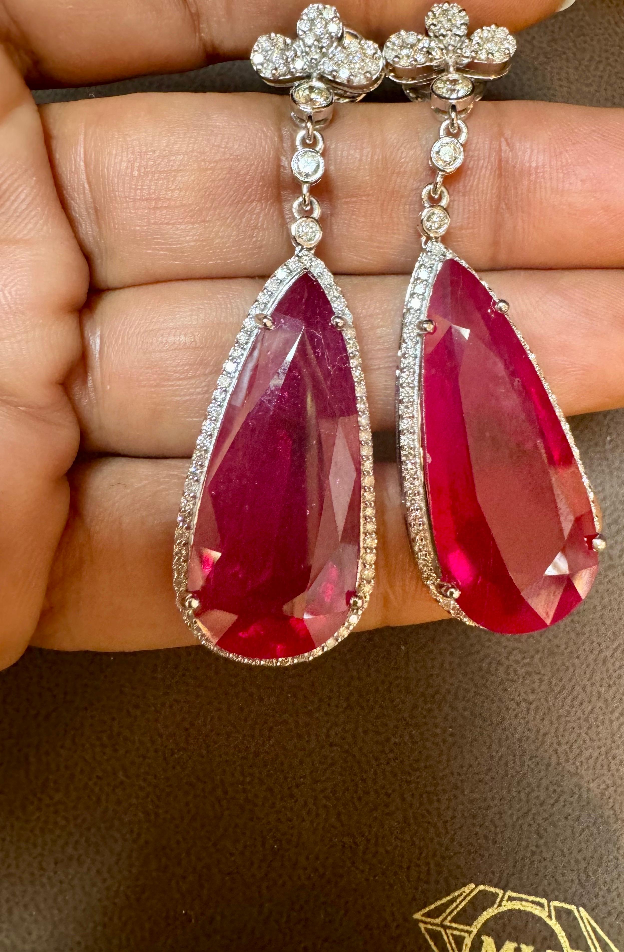 Orecchino da cocktail con tormalina rosa e diamanti, oro 14 Kt, 62 carati, goccia di pera naturale in vendita 8